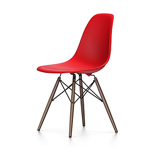Eames DSW stol, 03 Red, med mrke trben 